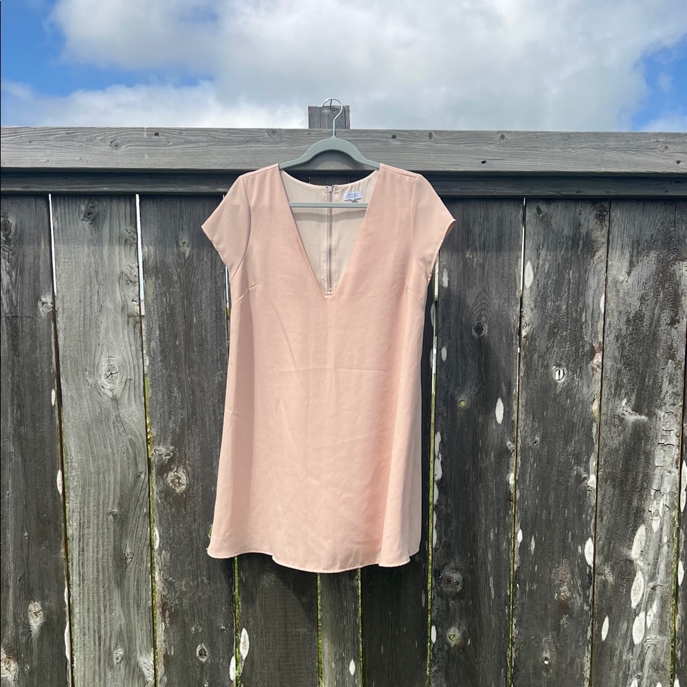 Blush Pink V-Neck Shift Dress